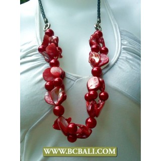 Shells Nugets and Pearls Reds Colors Necklace Fashion